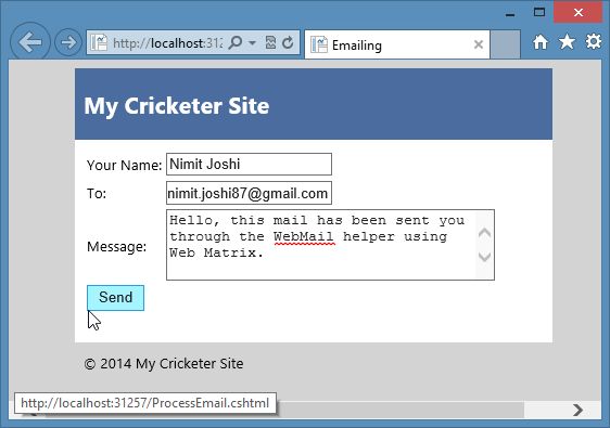 Email Page with Details in WebMatrix